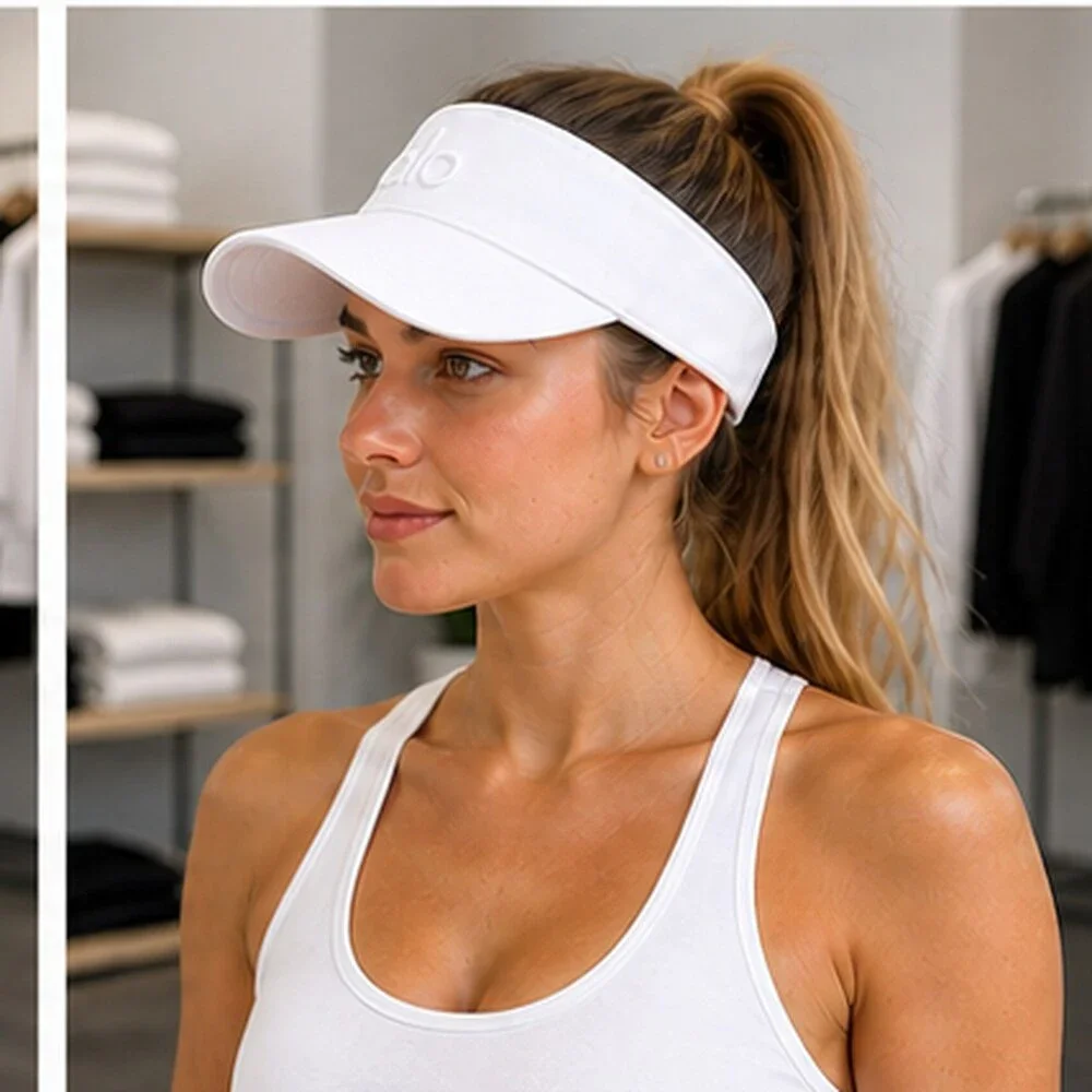 ALO Yoga White Pilates Open Top Visor Hat Logo